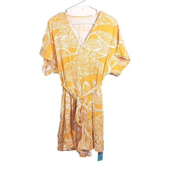 CUPSHE Floral Romper Women’s M Marigold White Belted Casual 90s Y2K Tropical New - Picture 1 of 5